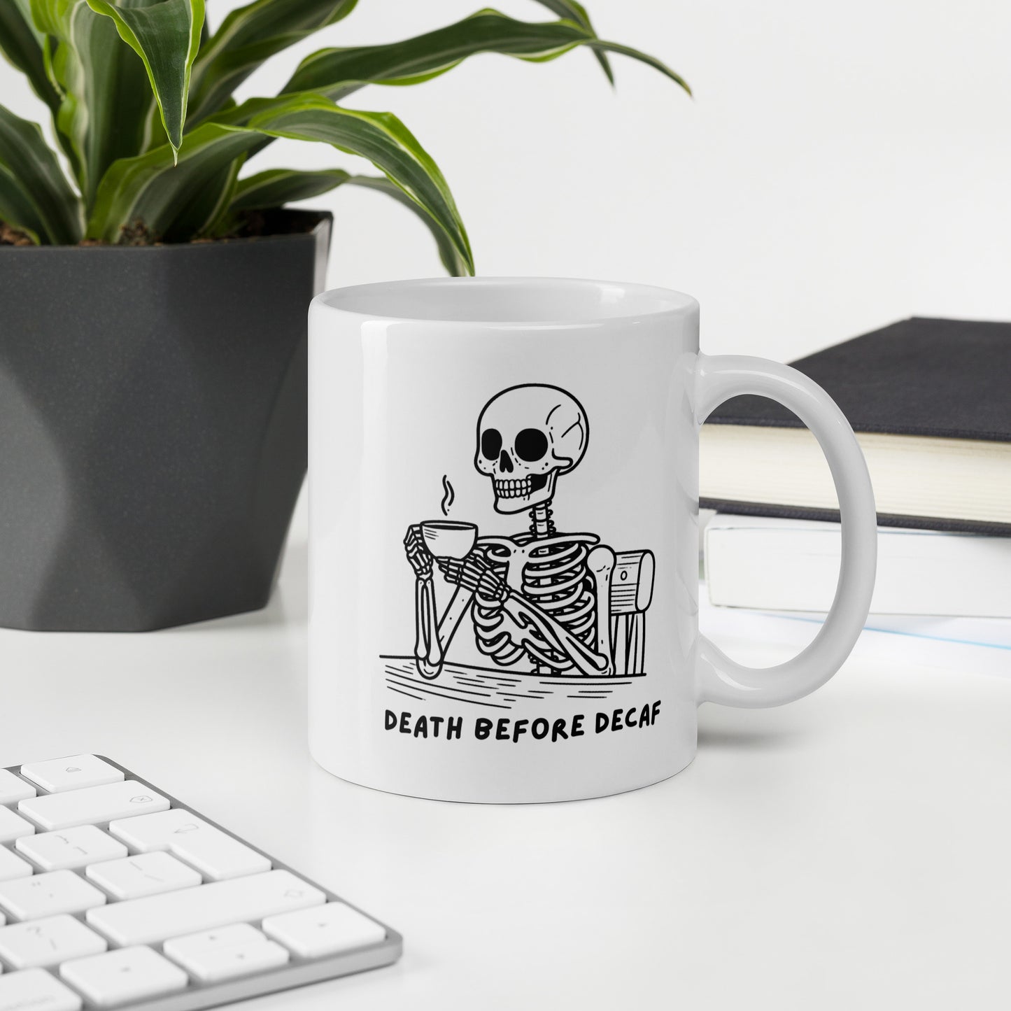 Death Before Decaf White glossy mug