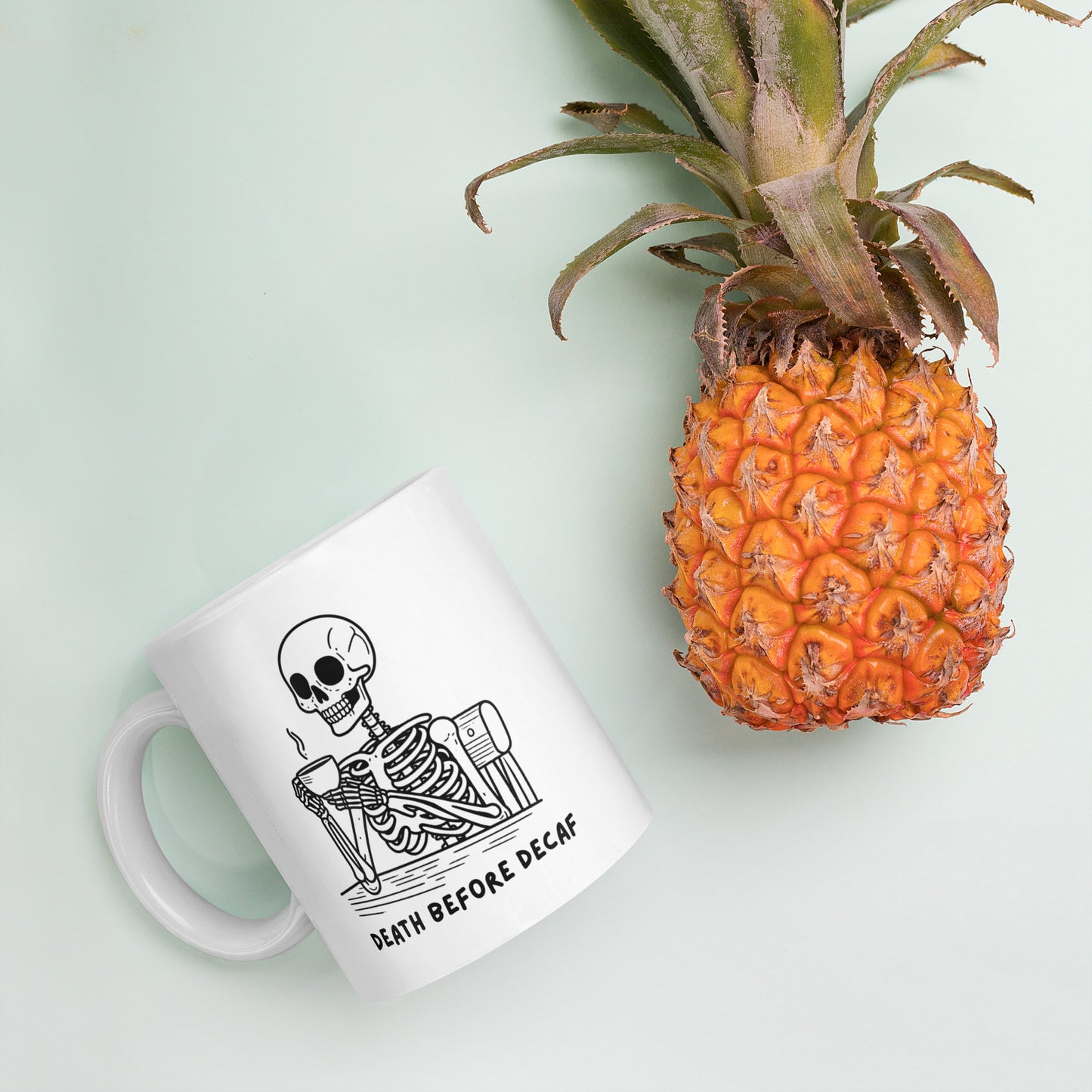 Death Before Decaf White glossy mug