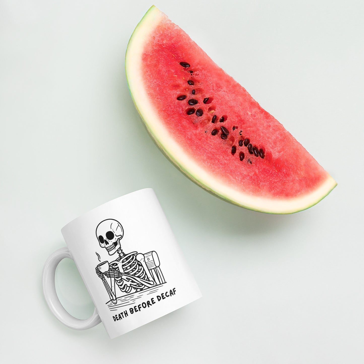 Death Before Decaf White glossy mug